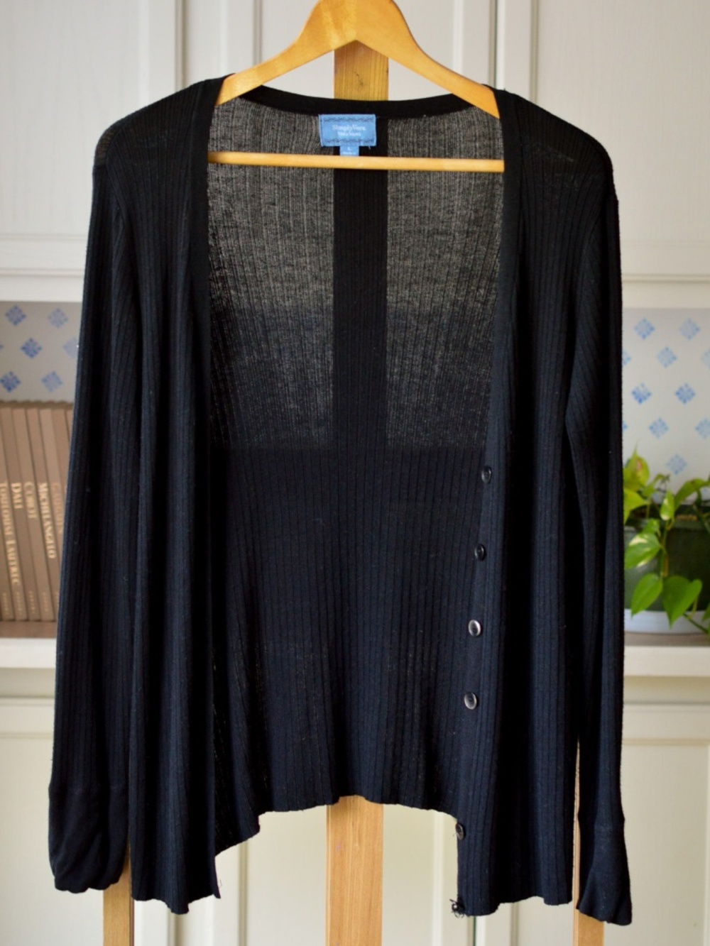 Simply Vera Vera Wang Black Ribbed Knit Button Front Cardigan Sweater Large